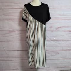 アシンメトリック切替生地 半袖ロングワンピース