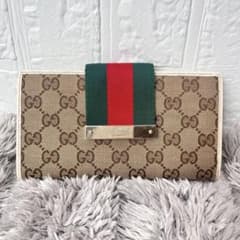 良品　GUCCI GGキャンバス プリンシー　長財布　Wホック シェリーライン 良品 グッチ GGキャンバス シェリーライン 長財布 アイボリー ロゴ