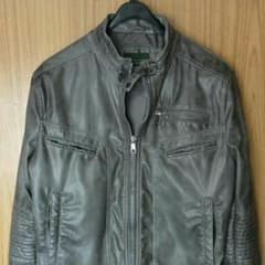 中古美品★ZARAMAN★グレーのフェイクレザーライダースジャケットLのサムネイル