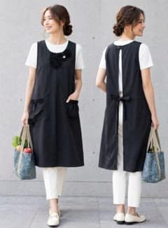 ナイロンフリル花モチーフエプロン　黒のサムネイル