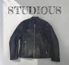 STUDIOUS ラムレザーシングルライダースジャケット 羊革 黒 2 日本製