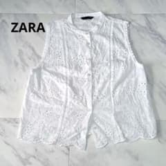 ZARA ノースリーブ ブラウス ホワイト レース刺繍 Mサイズ A006のサムネイル