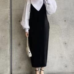 anana パール付キャミワンピース ロング キャミ 着回し ブラック F