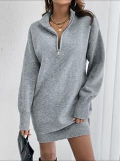 SHEIN ハーフジッパー ドロップショルダー セーターのサムネイル