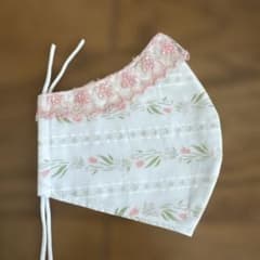 ハンドメイド 布マスク 花柄 レース付き - メルカリ