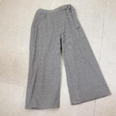 美品 オペークドットクリップ ワイドパンツ チェック S 36 ウエストゴム