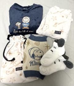 USJ限定スヌーピーナイトウェア上下、専用ポーチ、腹巻き、ナイト