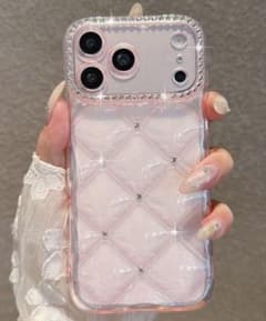 【即購入OK】iPhoneケース ラインストーン キルティング ピンク クリアのサムネイル