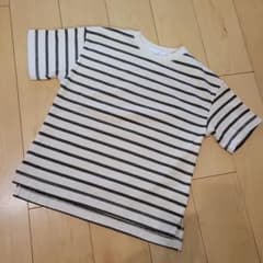 ZARA kids boysアイボリー×カーキボーダー半袖Tシャツ 140cmのサムネイル