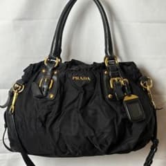 PRADA Jacquard 2-Way Shoulder Bag, Gathered Nylon, NERO Gold Hardware