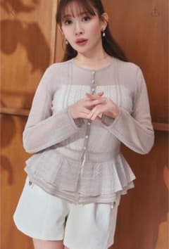 カーディガン Shimmer Knit Peplum Cardigan herlipto Ships in early June] Shimmer Knit Peplum Cardigan