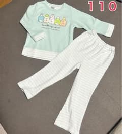 Sumikkogurashi Long-Sleeved Pajamas, Blue-Green Stripe, Size 110