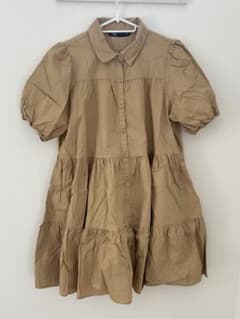 ZARA ティアードシャツワンピース ベージュ 半袖のサムネイル
