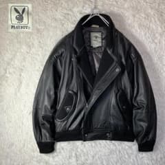 美品 90s PLAYBOY レザー ボンバージャケット ライダース 羊革 M
