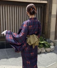 リボン柄 チェック柄 浴衣のサムネイル