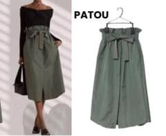 ◆美品◆PATOU／パトゥ◆リボン フレアスカート◆KHAKI◆34◆国内正規品 ◇美品◇PATOU／パトゥ◇リボン フレアスカート◇KHAKI◇34