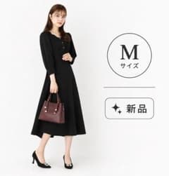 プロポーションボディドレッシング 起毛サテンフロント釦フレアーワンピースのサムネイル