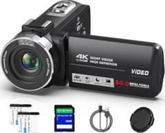本日限定10000→8000 4K ビデオカメラ 本体 ビデオカメラ 4K録画 8000万画素 軽量 初心者 セット HDスクリーン
