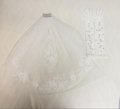 バラ売り不可　ウェディング　ショートベール グローブ セット 花柄刺繍　ビジューのサムネイル