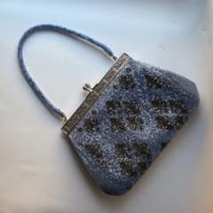 希少】総ビーズ刺繍 パーティーバッグ がま口 昭和レトロ 浴衣結婚式