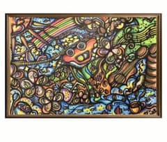 カラフルな抽象画手描き色鉛筆原作品額付き発送♥サイン入り♥ ハワイ！カラフルな抽象画 、色鉛筆 - メルカリ