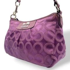 【美品】COACH コーチ ハンドバッグ アクセサリーポーチ シグネチャー　紫 極美品 COACH コーチ ワンショルダー アクセサリーポーチ キャンバス