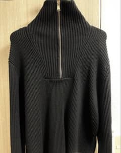 ZARA ザラ ハーフジップ リブ編み ニット セーター ブラック Mのサムネイル