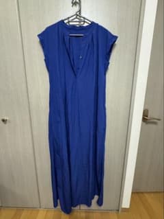 ブルー ロングシャツワンピース 半袖のサムネイル
