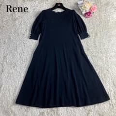美品✨2023年　ルネ　パール　リボン　ワンピース ネイビー　セレモニー 美品✨ルネ リボン パール サマーニット ワンピース ネイビー 近年 34