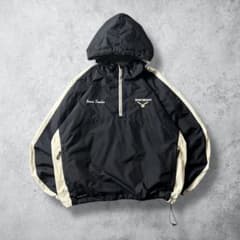 90s00sヴィンテージナイロンアノラック刺繍ハーフジップ切替配色