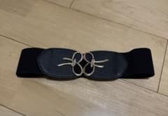 リボンバックルの黒いストレッチゴムベルトのサムネイル