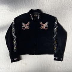 美品 Humber 別珍 ベロア 豪華刺繍 桜 鷹 龍 スカジャン スーベニア