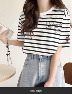 クラシカルエルフ　オーガニックコットン100%らくがき風刺繍　ボーダー柄Tシャツのサムネイル