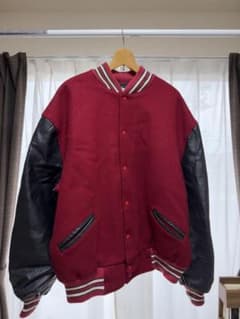シンプルスタジャン レッド ブラック レザー袖のサムネイル