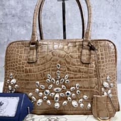 美品】 ADMJ トートバッグ スワロフスキー コラボ クリスタル クロコ