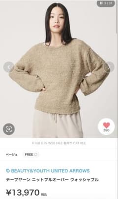 【美品】BEAUTY&YOUTH《ベージュ》テープヤーン ニットプルオーバーのサムネイル