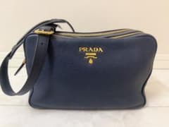 PRADA プラダ ヴィッテロダイノ レザー ショルダーネイビー ゴールド金具 PRADA プラダ ヴィッテロダイノ レザー ショルダーネイビー ゴールド