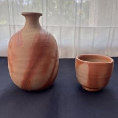 備前焼　陶器 徳利 お猪口 酒器セット 緋色のサムネイル
