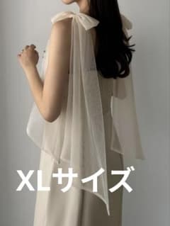 夏物セール【XL】【売切人気商品】アイボリー シフォンリボン　ロングワンピースのサムネイル