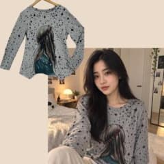 SHEIN 長袖トップス L グレー 星柄 ガールプリントのサムネイル