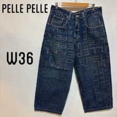 ペレペレ　PELLE PELLE ロゴプリント　ワイドバギーデニム　W36 総柄 ペレペレ PELLE PELLE ロゴプリント ワイドバギーデニム W36 総柄