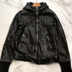 美品　Giorgio Brato　フード　ラムレザーライダース　ダメージ加工　黒 美品 Giorgio Brato フード ラムレザーライダース ダメージ加工 黒