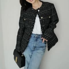 25SS 美品 anuans ツイードノーカラーフォルムジャケット MIX M - メルカリ