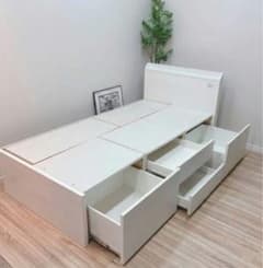 関東地域限定-送料可能」 収納付きシングルベッド 本体 ホワイト 