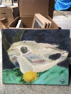 油彩画 牛の頭蓋骨とレモンのサムネイル
