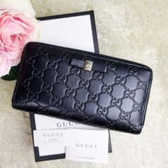 美品✨ GUCCI グッチ 長財布　シマ GG柄 レザーリボン ゴールドロゴ 黒のサムネイル