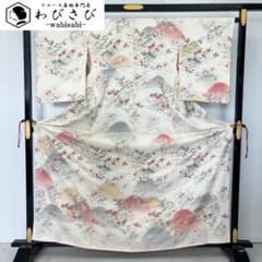 小紋 花模様 遠山 金彩 乳白色 縮緬 トールサイズ しつけ糸 K-5919