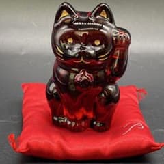 バカラ 置物 招き猫 レッド ラッキーキャット 座布団付 no.142