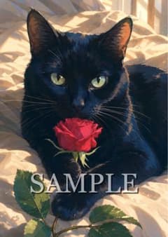 水彩画風】黒猫と深紅の薔薇 - メルカリ