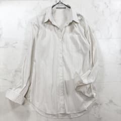 美品】セオリーリュクス ストライプシャツ 長袖 ベージュ ストレッチ 